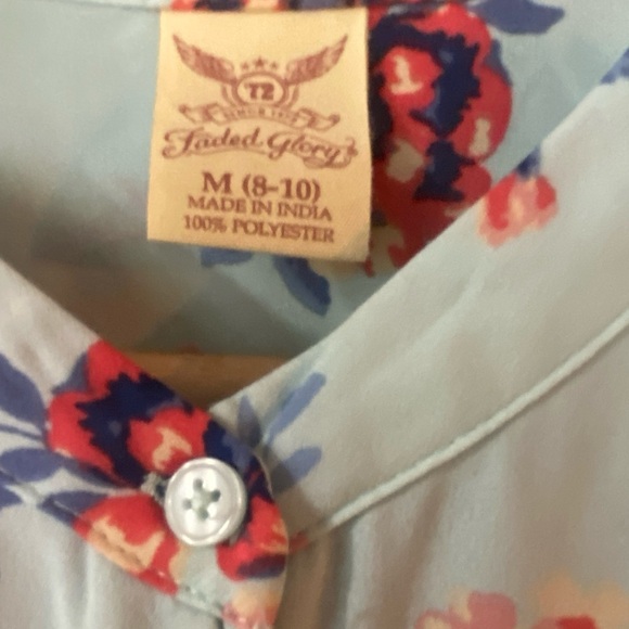 Blouse from Faded Glory - Light Blue Floral button up motorcycle collar cottage - Picture 6 of 9